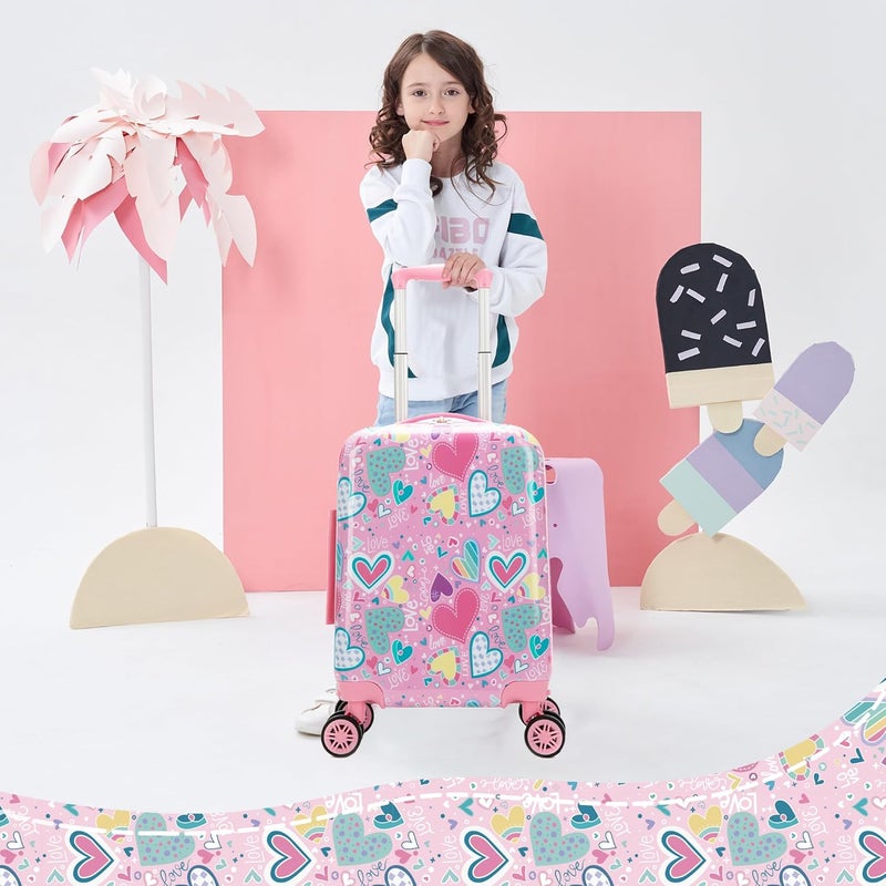 Esteemly Kid's Luggage Set 16inch 2 Piece Suitcase Set Hardside Luggage with Spinner Wheels Girls Carry on Toddler Travel Rolling Suitcase with Neck Pillow Airline Approved - Image 5